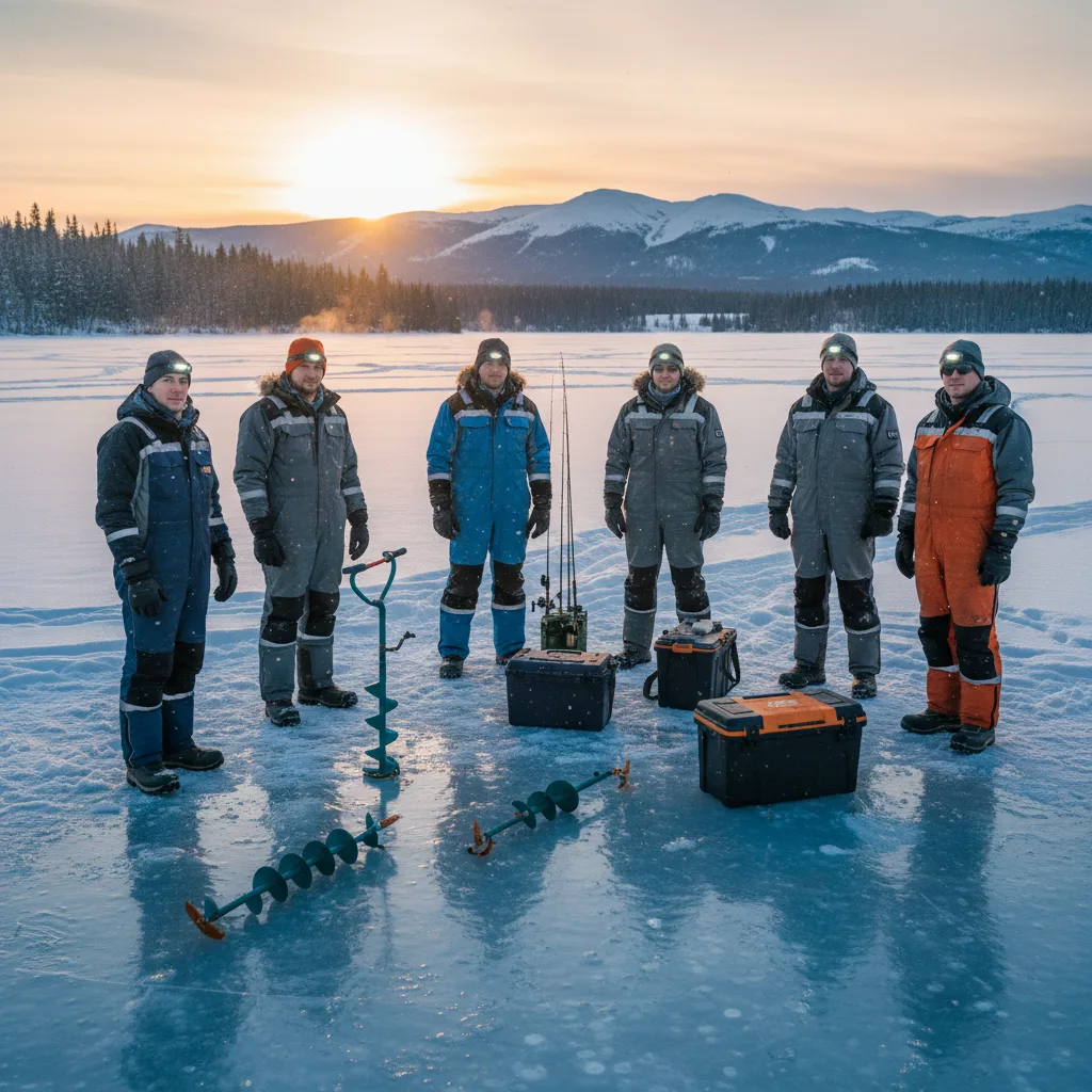 Guias de ice fishing com equipamentos premium